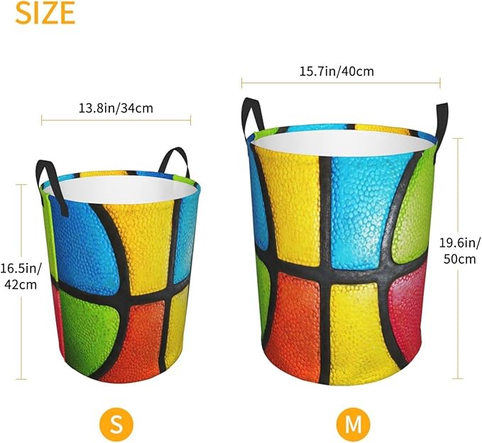 Basketball Texture Colorful Round Laundry Hamper Sport Ball Storage Basket Toys Clothes Organizer Bin For Home Bathroom Bedroom Dorm Nursery, 38l