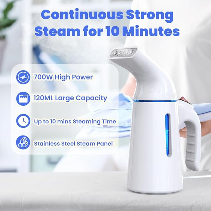 Steamer for Clothes 700W, Fast Heat-up in 40S, 120ML Water Tank, 25g/min Strong Penetrating Steam, Portable Clothes Steamer Iron for Travel and Home(GY169)