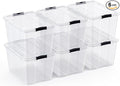 Lifetime Appliance Parts 6 PACK 34 Qt. Plastic Storage Bin Tote Organizing Container with Ultra Durable Lid & Secure Latching Buckles Stackable Extra Strength Clear w/Black Handle