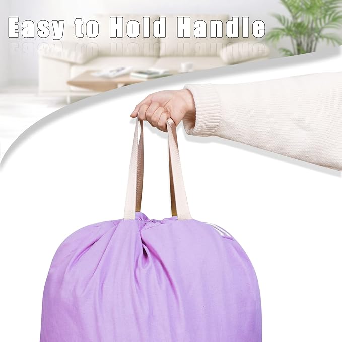 Sanlykate Large Canvas Cotton Laundry Bag with Drawstring & Handles, Heavy Duty Durable Dirty Clothes Organizer, Tear Resistant Hamper Liner Storage Bag, Travel Sack, 25.5 x 34inch - Purple