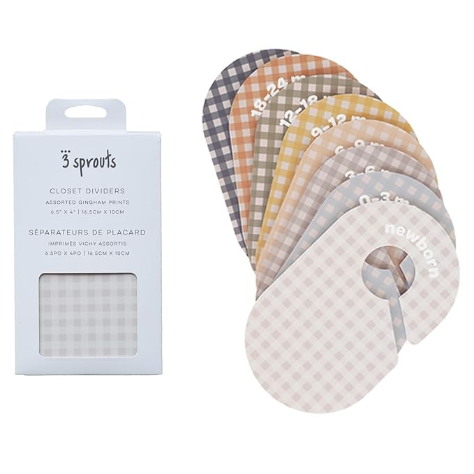 3 Sprouts Baby Closet Dividers Set of 8 - Toddler Clothes Organizer Hanger, Double-Sided Size Labels - Nursery Organization for Newborn Clothing, Infant, Boy & Girl - Gingham