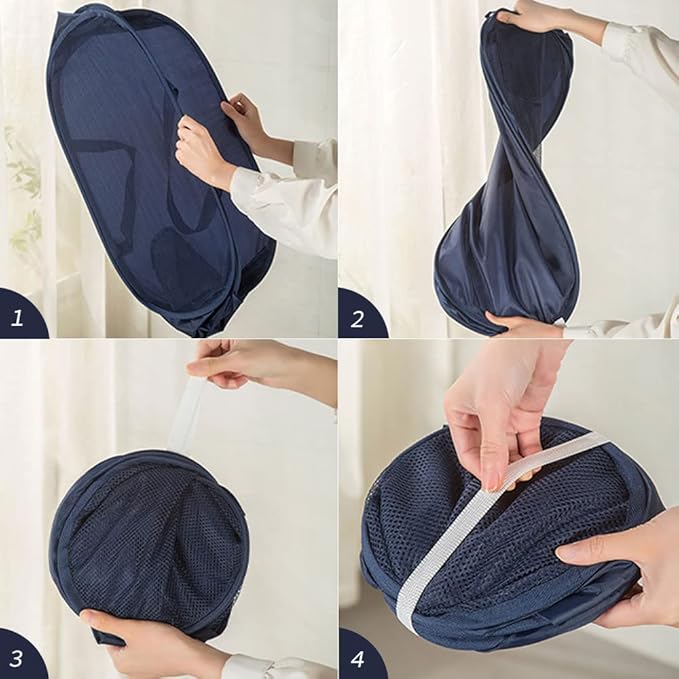 4 Piece Popup Mesh Laundry Basket Durable Handles Collapsible Laundry Baskets Folding Clothes Pastic Hamper for Laundry Room College Dorm (Gray/Black/Navy blue/Green)