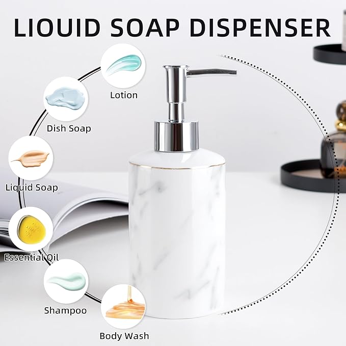 Ceramic Soap Dispenser, White Marble Look Lotion Dispenser 12.5 OZ Liquid Hand Soap Dispenser Pump Bottle for Hotel Kitchen Bathroom, ANTIS'S HOME