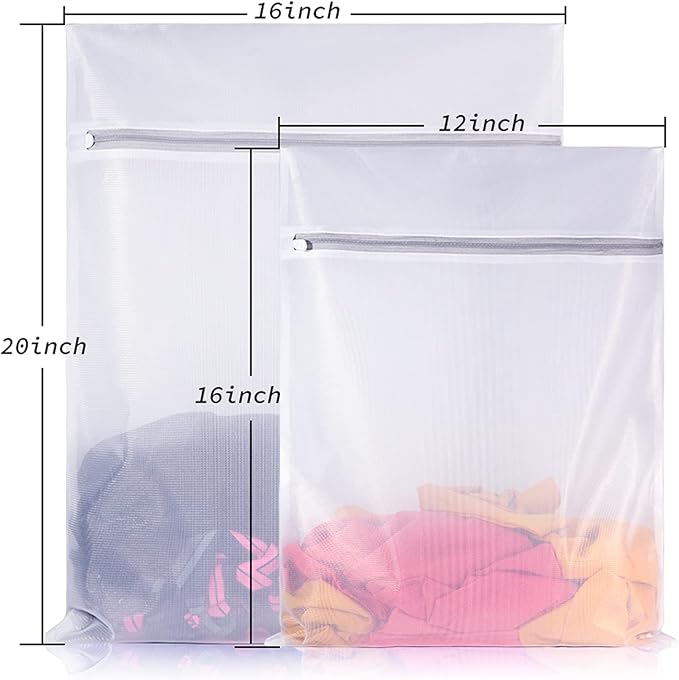 Laundry Mesh Bag-Heavy Duty Fine Mesh Wash Bag for Washing Machine-Supper Zipper Net Laundry Bag for Travel,Lingerie,Sweater,Garment,Undergarment （1M+2L）