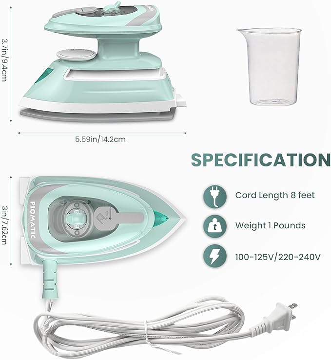 Mini Travel Steam Iron for Clothes with Dual Voltage, Temperature Control, Non-Stick Soleplate and Cord Storage, Ideal for Sewing, Quilting and Handcraft