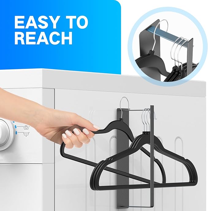 Powerful Magnetic Hanger Organizer Stacker- Easy Install for Dryer and Washer, Space Saving Hanger Holder for Your Laundry Room, Durable Premium Metal Material Hanger Stand, Black