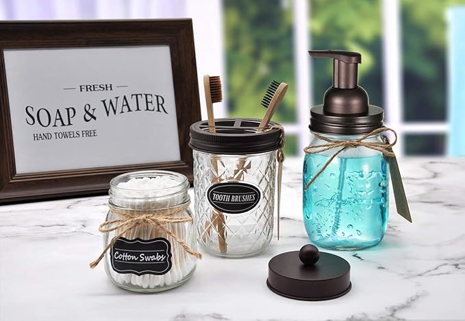 SheeChung 2 Pack Mason Jar Foaming Soap Dispenser Lids for Standard Mouth, Foaming Soap Dispenser Pump Replacement for Hand Sanitizer, Bath Liquid, Facial Cleansing Foam, Makeup Remover Water - Bronze