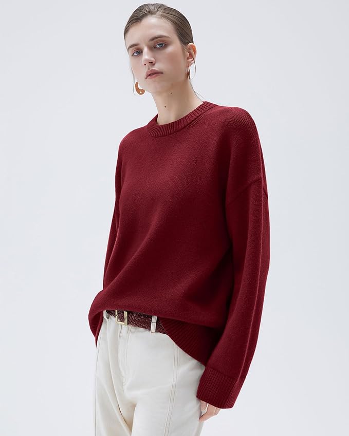 SUUKSESS Women Cashmere Blend Oversized Crew Neck Long Sleeve Pullover Sweaters