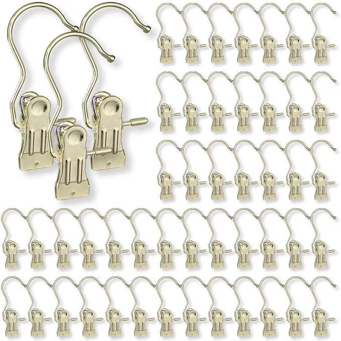 Hangers Clips,Stainless Hooks for Closet Hooks,Heavy Duty Clothespins Laundry Hanging Hooks,Travel Portable Clothes,Boot Tall Towel Hats Socks Pants and Bras (50, Gold)