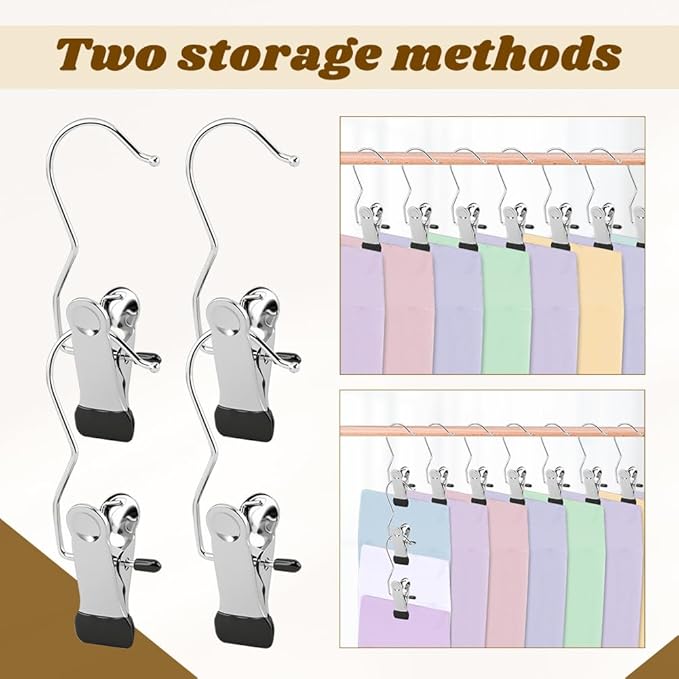 50 Pack Leggings Hangers for Closet, Portable Pants Hangers with Clip for Travel, Legging Organizer Storage for Closet Hanging Space Saving for Yoga Pants, Workout Set, Hat