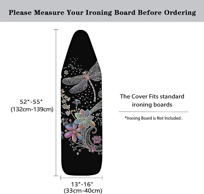 Iron Board Cover Standard Size Soft Durable Ironing Board Cover Ventilate Thick Cover with Cozy Nose Pocket 54x15 inches-Dragonfly