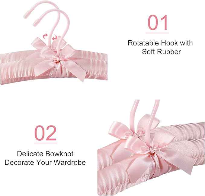 TOPIA HANGER Padded Hangers for Women Clothing,17-inch Satin Hangers 5 Pack Thick Foam Padded No Shoulder Bump for Sweaters, Coat, Blouses, Dresses-Pink,CT18P