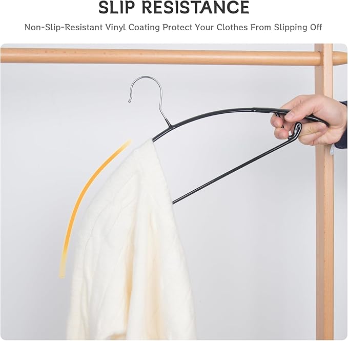 Nature Smile Non Slip PVC Coating Sweater Hangers,Dress Suit Coat Hangers,Wide Shoulder Bump Free Golf T Shirts Clothes Hangers (Black Color 10 Pack)