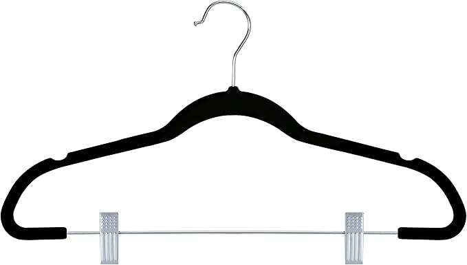 ZOYER Black Velvet Hangers 20 Pack - Heavy Duty Metal Felt with Clips, Space-Saving Flocked Hanger for Clothes, Skirts, Coats with 360° Swivel Hook