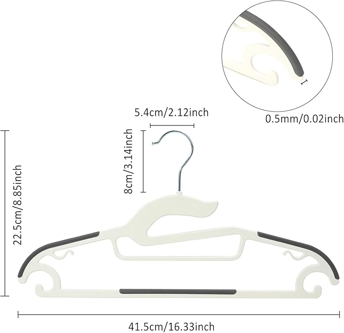 Tinfol Plastic Hangers 15Pack, Heavy Duty Dry Wet Clothes Hangers with Non Slip Pad, 16.3inch Space Saving Hanger for Shirts Pants Underwear Sweaters