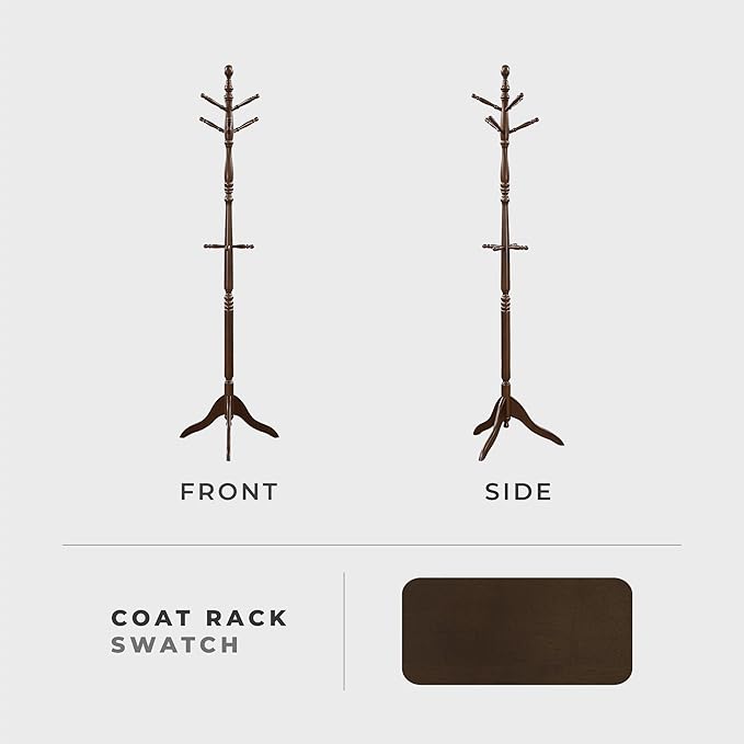 Lexicon Sturdy Solid Wood Coat Rack Stand with 10 Hanging Hooks for Hats,Scarves, Handbags, 3-Tier Wooden Coat Rack Freestanding Tree Used in Bedroom, Entryway, Hallway, Office, Dark Brown