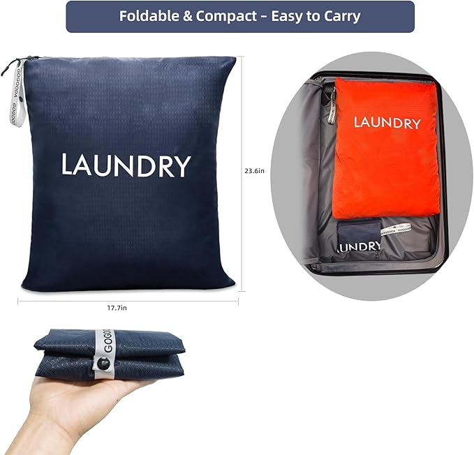 GOGOODA Travel Laundry Bags – Packable & Splash-Resistant Clothes Organizer with Handle | Lightweight, Foldable & Space-Saving for Suitcase, Gym, Beach & Business Trips (Navy Blue & Green)
