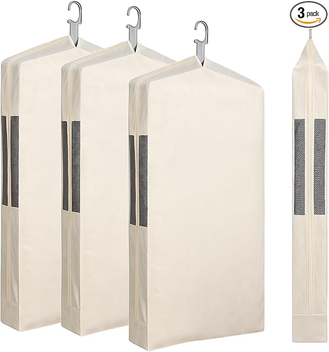 Aliceset 3 Pack Pure Cotton Garment Storage Bag for Hanging Clothes 24 x 61 Inch Breathable Garment Cover Canvas Suit Bags for Closet Storage Short Dresses Suits Gowns