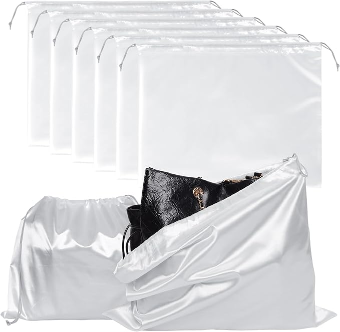 6Pcs Dust Bags for Handbags Portable Dust Cover Storage Bags with Drawstring Travel Storage Pouch for Handbags Purses Shoes Boots (White, 19.6 x 15.7 in)
