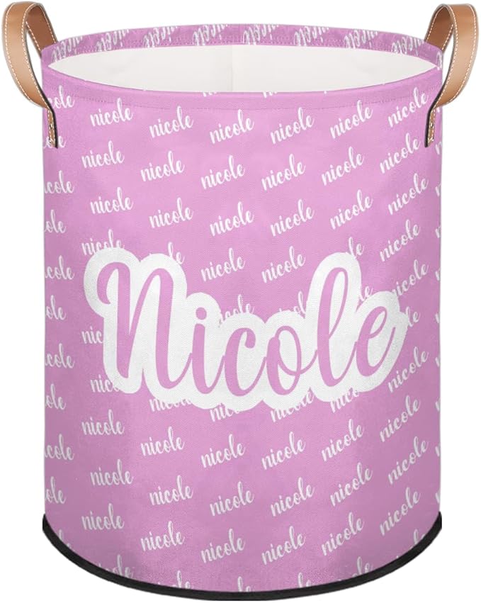 Custom Name Laundry-Hamper, Personalized Pink Kids-Clothes-Hamper Foldable with Name, Customized Storage Basket with Handles Waterproof Gift for Boys Girls Baby Women