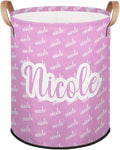 Custom Name Laundry-Hamper, Personalized Pink Kids-Clothes-Hamper Foldable with Name, Customized Storage Basket with Handles Waterproof Gift for Boys Girls Baby Women