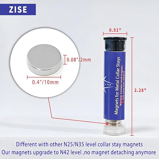 Magnets for Metal Collar Stay, N42 Strong Magnetic Collar Holders Replacement, Packed in Mini Round Tube, 20Pcs (0.4 * 0.08”/10 * 2mm)
