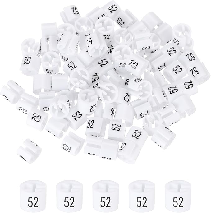 MECCANIXITY Clothes Hanger Marker Colored Hanger Sizer Garment Markers Tag (Number 52, White) for Garment Clothing Color Coding, Pack of 100 Pcs