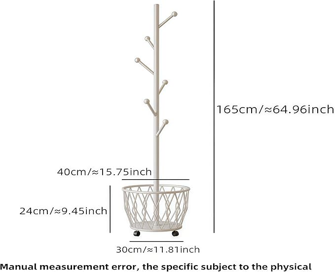 Freestanding Metal Coat Rack Stand with Basket Modern Organizer for Scarf Jacket Hat Bags Ideal for Home Entryway Bedroom Corner Stable and Moveable tree (white)