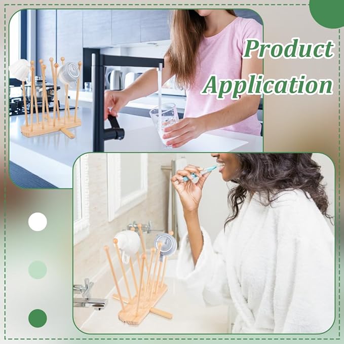 BENECREAT Plastic Bag Drying Rack, Reusable Bag Cup Drainer Holder with 10 Sticks Pinewood Drying Rack for Drying Food Storage Bags, Drinking Cups, Bottles, Dishcloths