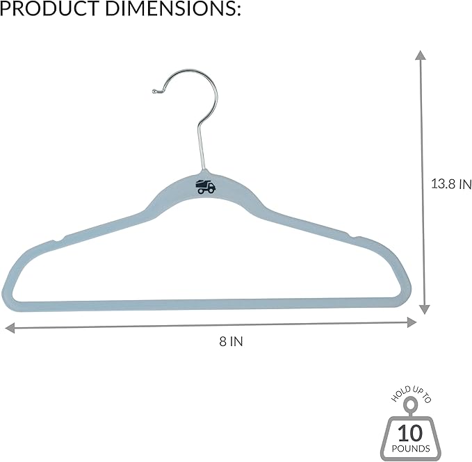 Simplify Kids 100 Pack Velvet Hangers with Shark Icon in Light Blue