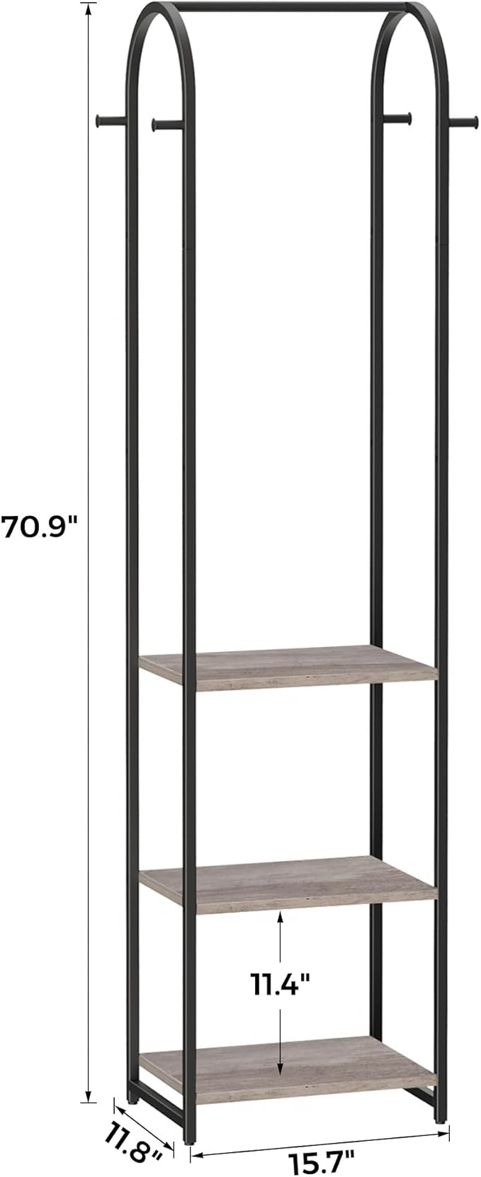 Garment Rack, Coat Rack With 3 Shelves and 4 Hooks, 71" H Clothes Stand For Hanging Clothes, Hanging Rod For for Bedroom, Hallway, Entryway, Office, Living Room, Greige and Black