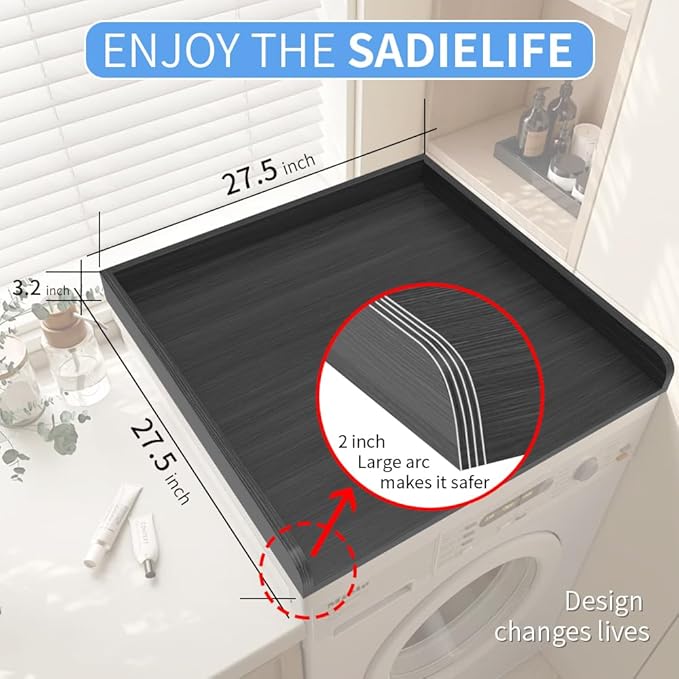 Washer Dryer Countertop Only, 27.5" x 27.5" Laundry Room Countertop for Folding, Washer and Dryer Countertop Single with Non-Slip Pads, Easy Install Washer and Dryer Topper with Edge Rails Black