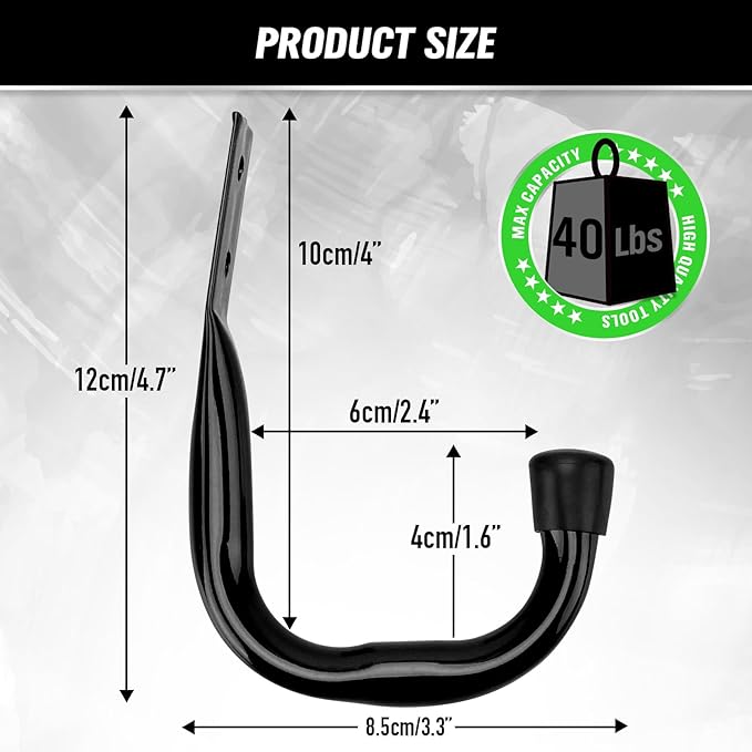 Heavy Duty Garage Storage Hooks, 6-piece Bike Hooks for Garage Wall, Utility Garage Hooks, Wall Mount J Hook for Hanging, Large Metal Storage Organizer Tool, Extension Cord Hanger