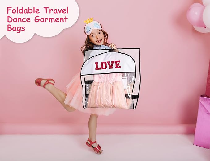 Kimbora Clear Dance Costume Garment Bag for Dancers 3 Zippered Pockets Kids Embroiderable Competitions Bags, Clothes Cover for Girls Dress(3 Packs)
