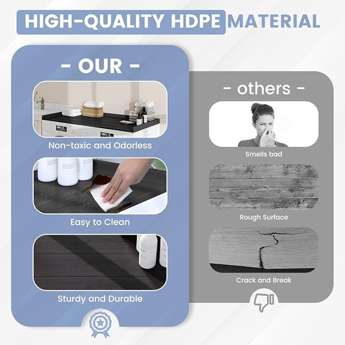Sundale HDPE Washer Dryer Countertop, No-Installation Laundry Topper for Washer and Dryer, Waterproof Odorless Countertop for Laundry Room Storage, 27.5" x 54" (Black)
