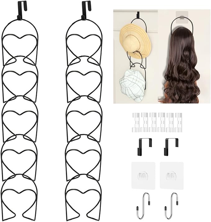 LINFIDITE 10 Pack Hat Rack for Wall hat Organizer for Baseball caps Over Door Cap hat Hook Storage Holder Hanger Display Closet Wig Stand Storage w Hanging Hook Black