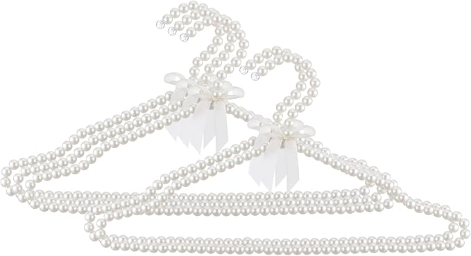 5 Pack Pearl Beaded Clothes Hangers Clothing Hanger with Ribbon Bowknot Elegant Bridesmaid Hangers Closet Coat Storage Organizer for Women Bride Wedding (White)