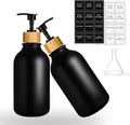 2PACK 16.9Oz Soap Dispenser Bottle, Bamboo Lid Soap Bottle with Anti-Rust Pump, Hand Dish Soap Dispenser for Kitchen, Shampoo Lotion Black Soap Dispensers for Bathroom