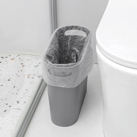 rejomiik Small Trash Can, 3.5 Gallon Slim Garbage Can Plastic Waste Basket with Handles Container Bin for Narrow Spaces Bathroom, Bedroom, Kitchen, Office at Home, Grey