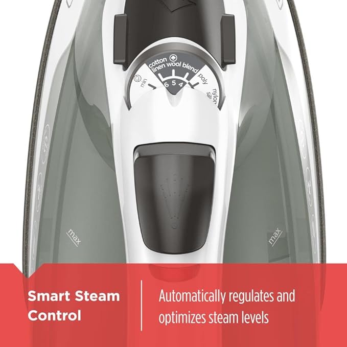 BLACK+DECKER Easy Steam Compact Iron with TrueGlide Nonstick Soleplate, Pivoting Cord, SmartSteam Technology
