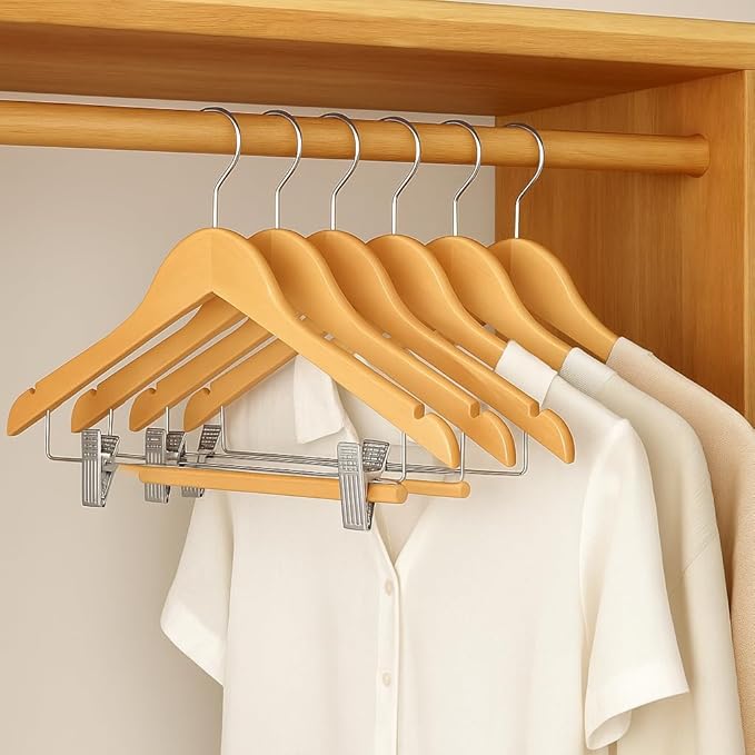 US TECH Heavy Duty Plastic Hangers with Adjustable Clips 10 Pack | Non Slip, Slim Design with Anti Rust Hook | Thin Hangers Space Saving for Closet | Ganchos de Ropa for Coat, Shirt, Suit, Pants