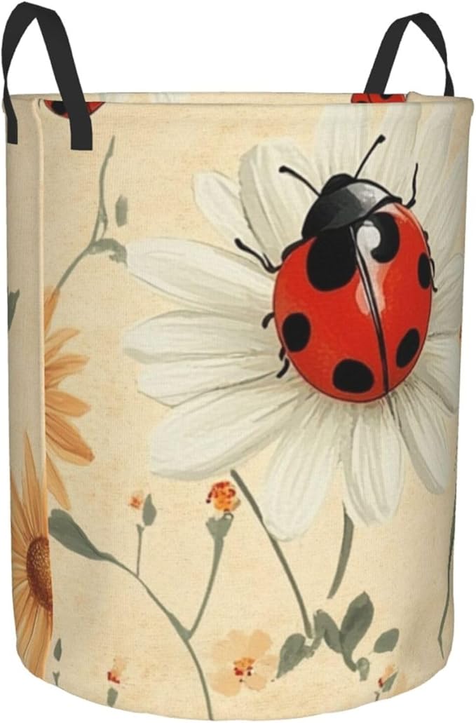 Ladybug And Flower Print Laundry Basket For Storage Bins Gift Baskets Bedroom Clothes Hamper