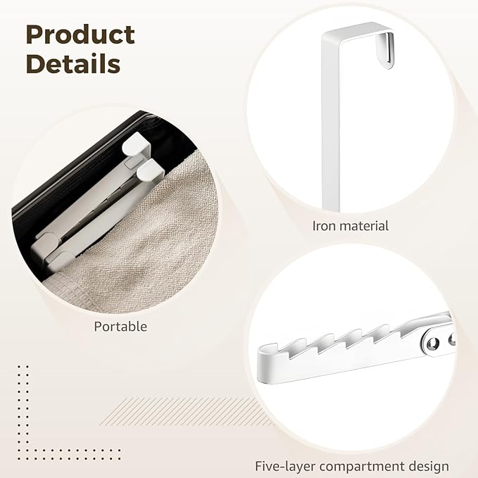 2 Pcs Over The Door Drying Rack, Foldable Clothes Hanger, No Drill White Metal Hook for Laundry, Towels, Bathroom, Entryway