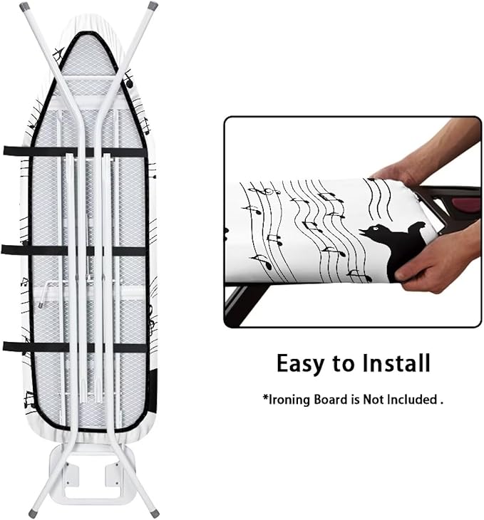 SEANATIVE Black Cat Ironing Board Cover Musical Notes Ironing Decor Accessories, Iron Pad Covers with Elastic Edge, Stretch Fit