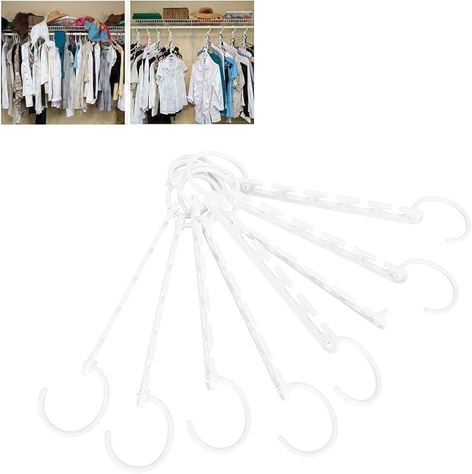 8Pcs White, Space Saving Clothes Hanger Organizer with 5 Hole, Sturdy Plastic Foldable Cloth Hanger Rack Closet Organizer Wardrobe Drying Rack