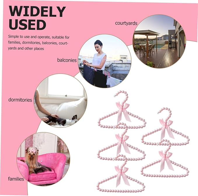 5Pcs Pearl Hangers for Clothes Boy Girl Clothing Hangers Pink for Nursery Closet Organizer Pet Clothes Decoration