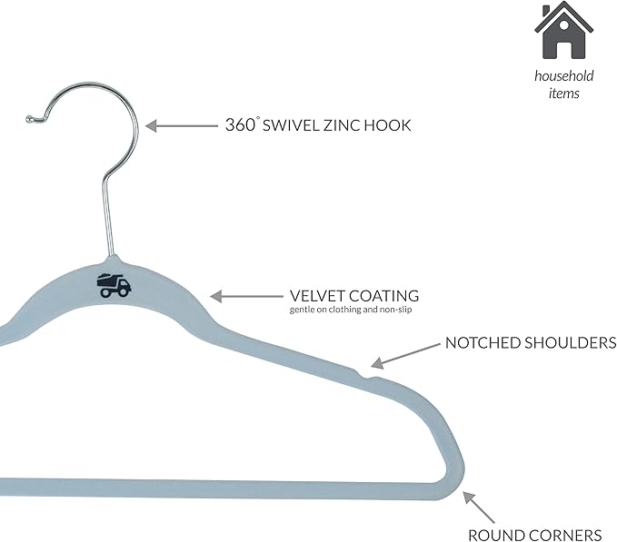 Simplify 25 Pack Kids Velvet Hangers | Slim | Non-Slip Design | Space Saving | Childrens Clothes | Shirts | Pants | Dresses | Baby Nursery | Closet Storage & Organization | Light Blue