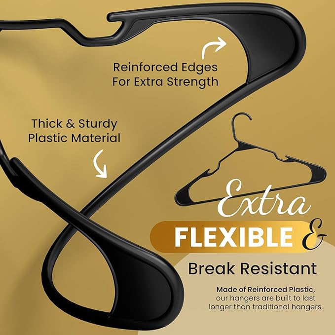 30 Pack Adult Plastic Hanger for Shirt Pants Coats Dresses Skirts Suits Jackets - Standard Thick Coat Hanger - Sturdy & Durable Design with Shoulder Grooves Hook - Black