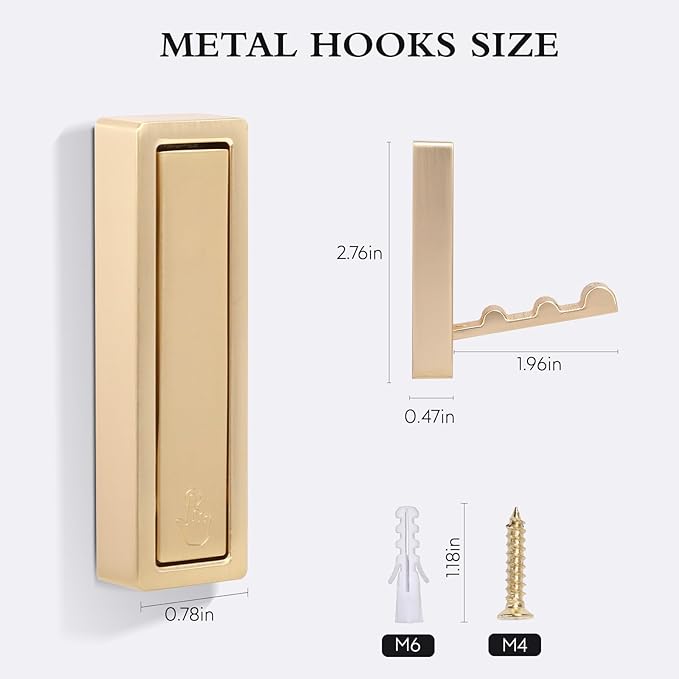 5PCS Heavy Duty Gold Folding Coat Hooks - Zinc Alloy Wall Hooks for Coats, Scarves & Bags - Rustproof, Space-Saving Design for Bathroom, Entryway & Closet - Easy Install with Screws (Gold)