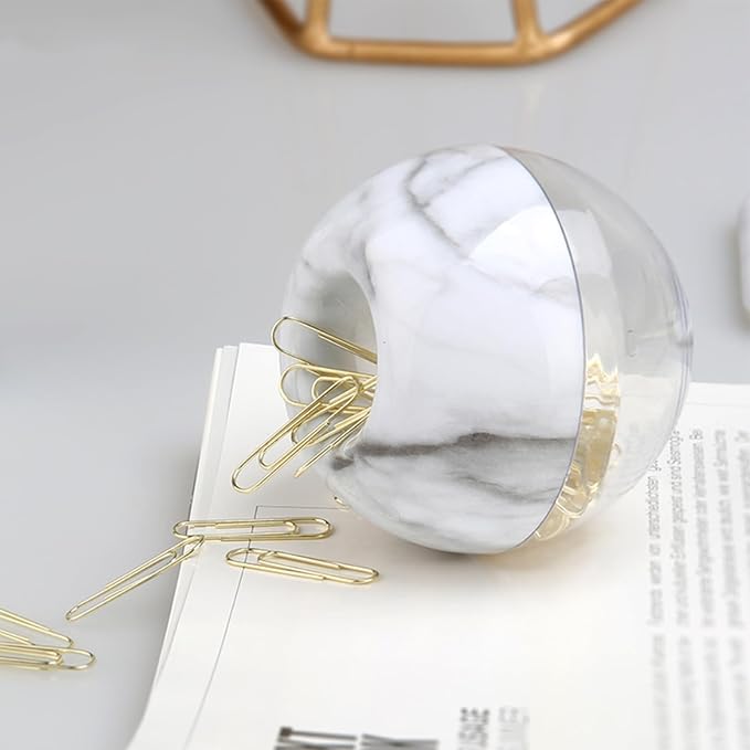 NatSumeBasics Marble Paper Clip Holder Magnetic Cute Paper Clips Dispenser with 100 Gold Paperclips for Desk Organizer Accessories Supplies (Marble)